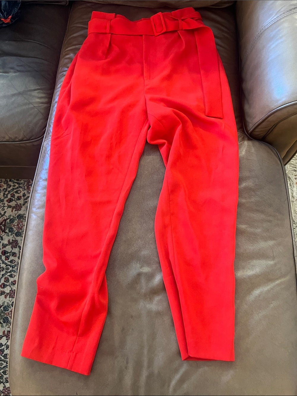 KEEPSAKE the Label Red High-Waist Belted Cropped Tapered Pants